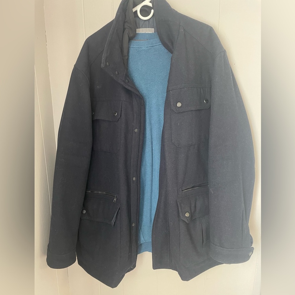 Michael Kors Men's Size 3XB Coat Jacket Gray Wool Quilted Lined Multi Pockets
